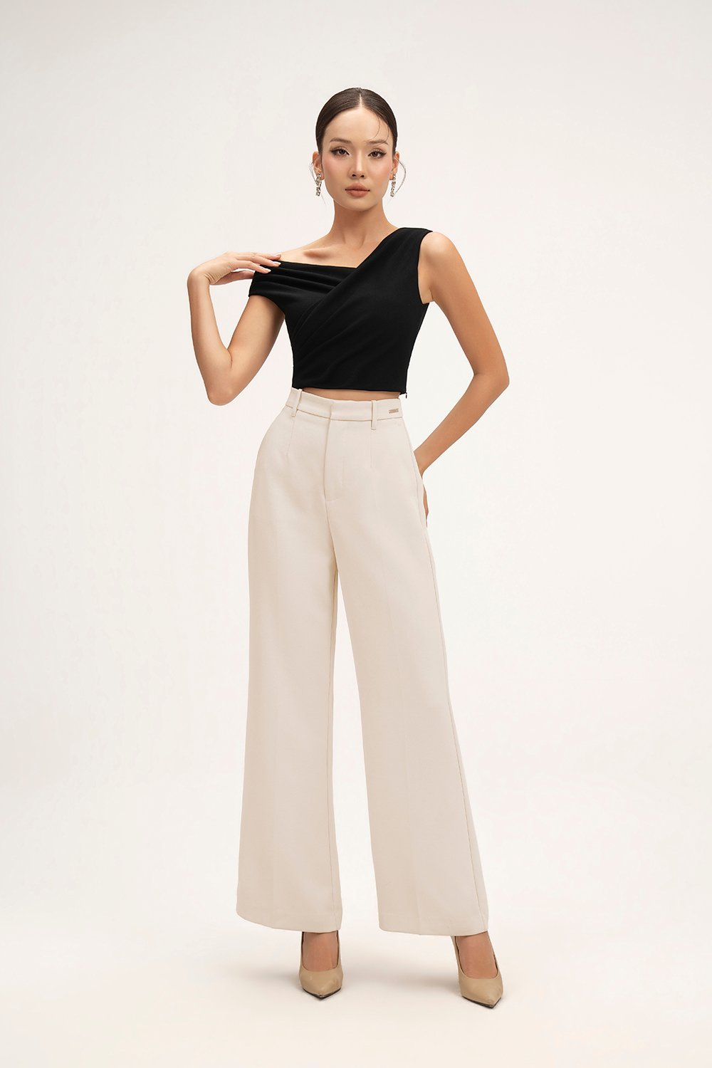 Rachel Padded Asymmetrical Wrap Top in Classic Black