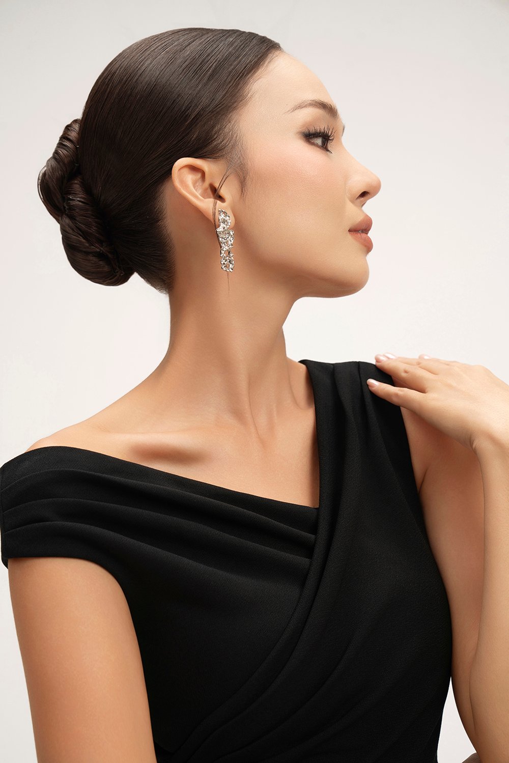 Rachel Padded Asymmetrical Wrap Top in Classic Black