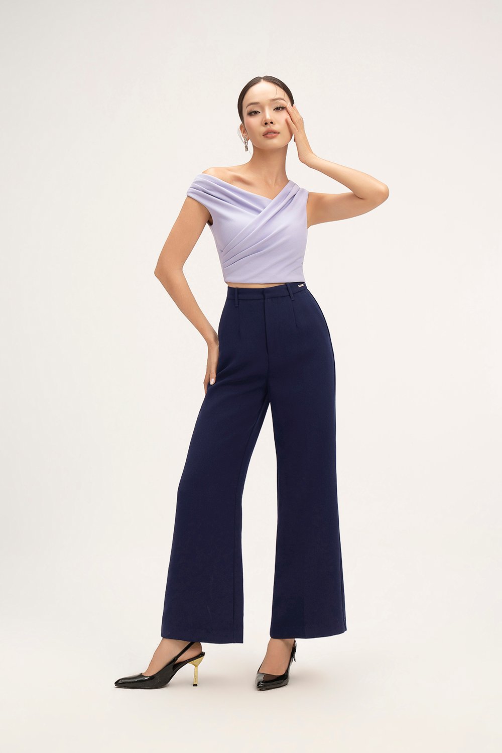 Rachel Padded Asymmetrical Wrap Top in Wisteria