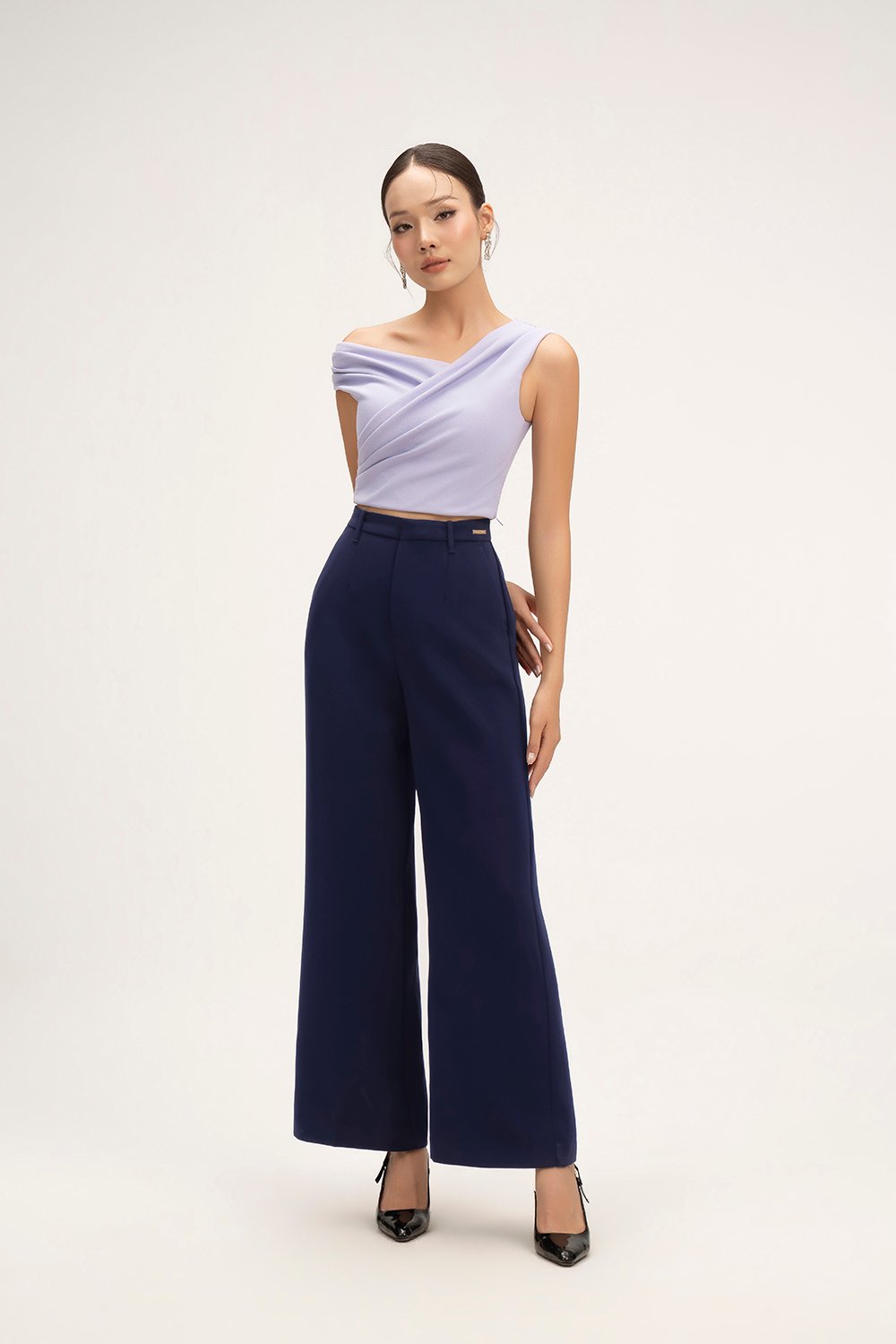 Rachel Padded Asymmetrical Wrap Top in Wisteria