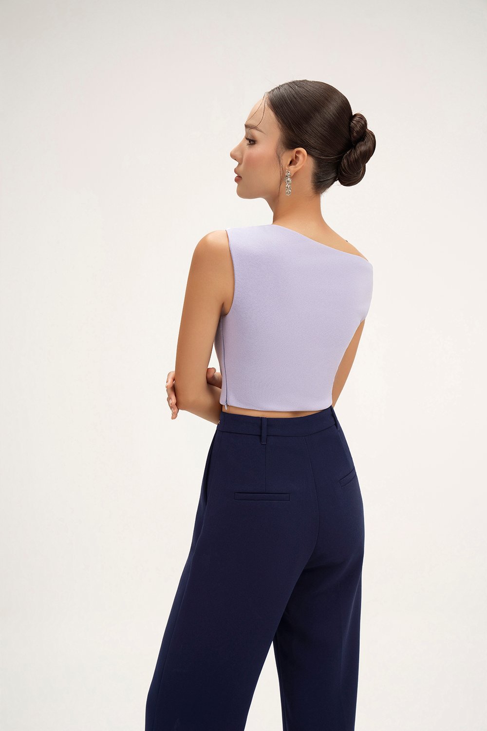 Rachel Padded Asymmetrical Wrap Top in Wisteria