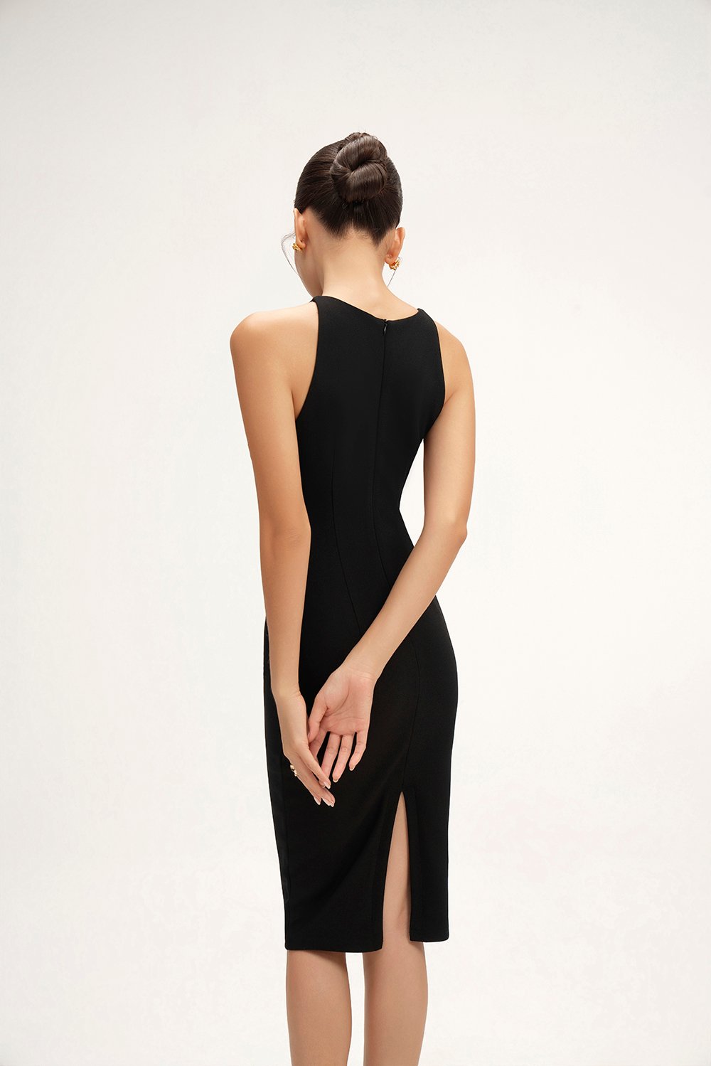 Sabrina Padded Ruched Pencil Dress in Classic Black