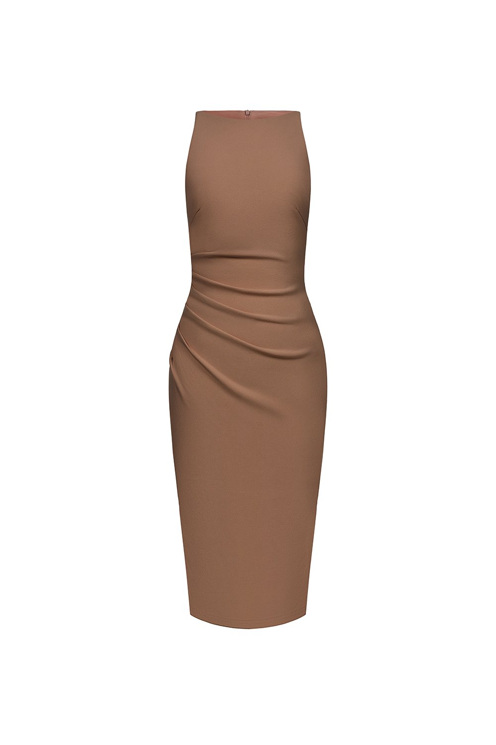 Sabrina Padded Ruched Pencil Dress in Latte