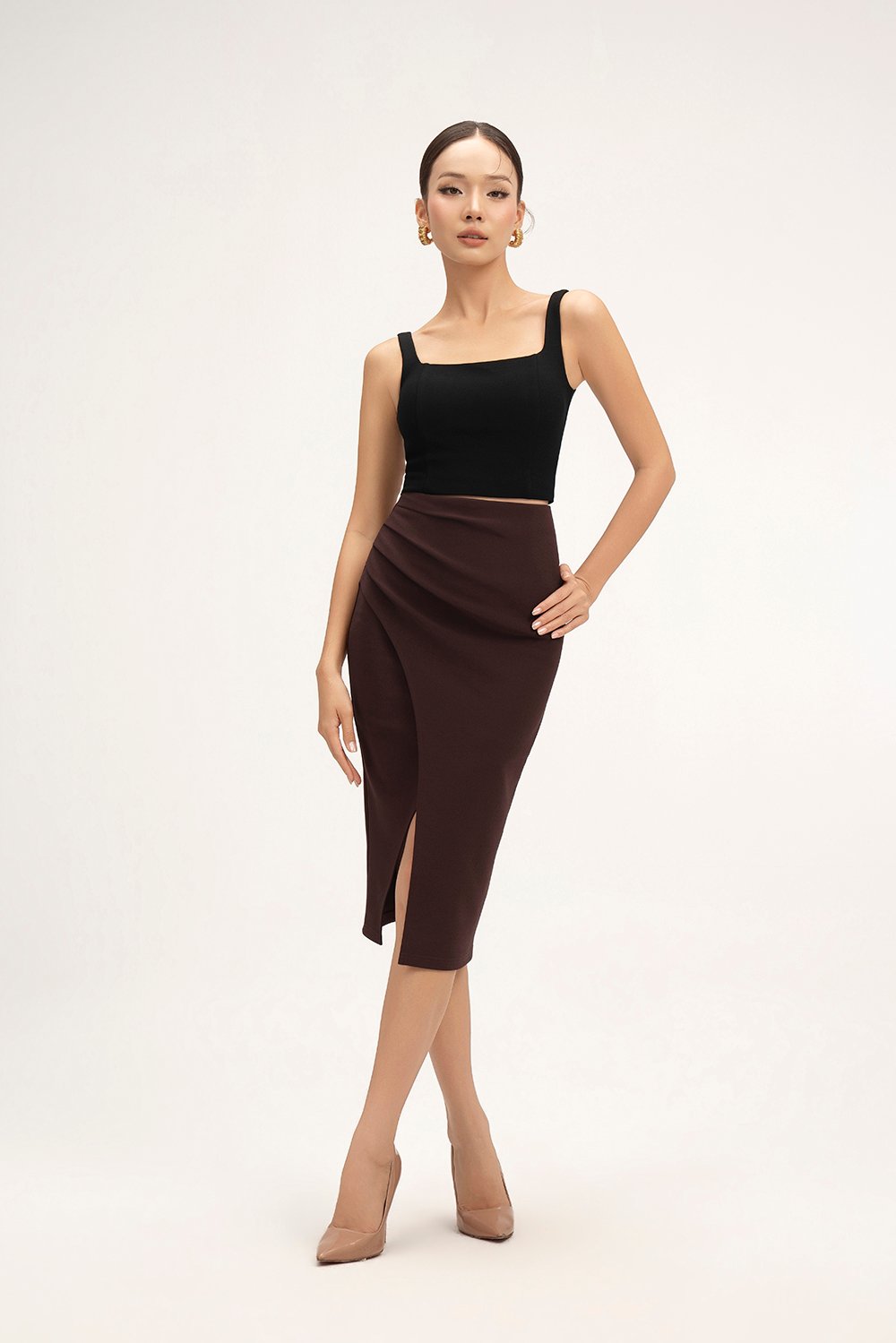 Sienne Padded Square Neck Crop Top in Classic Black