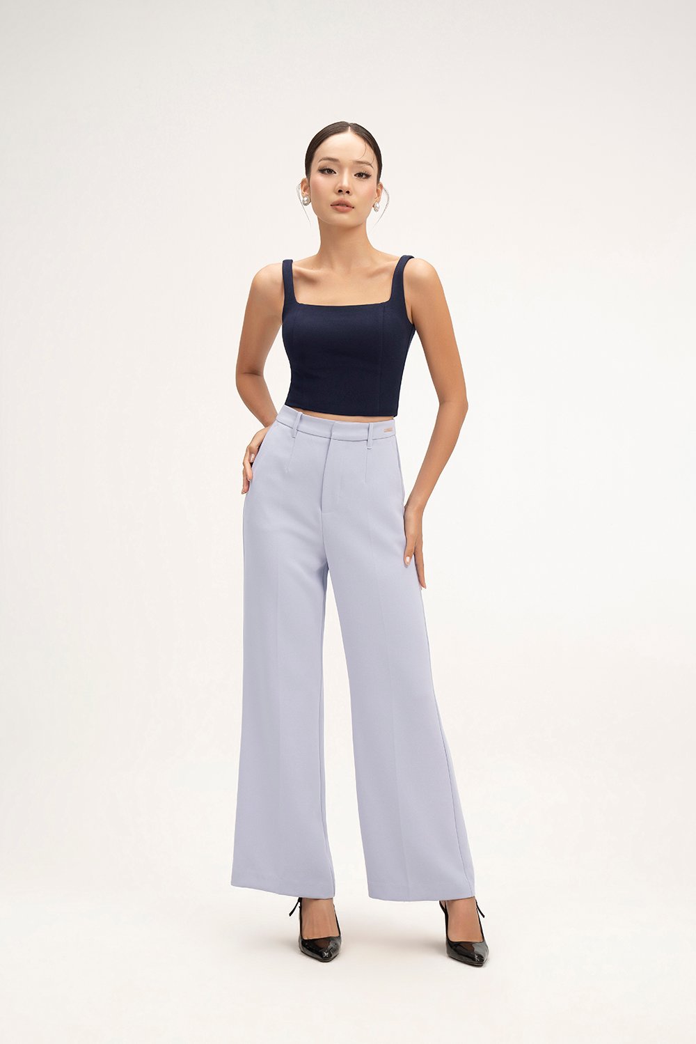 Sienne Padded Square Neck Crop Top in Navy Blue