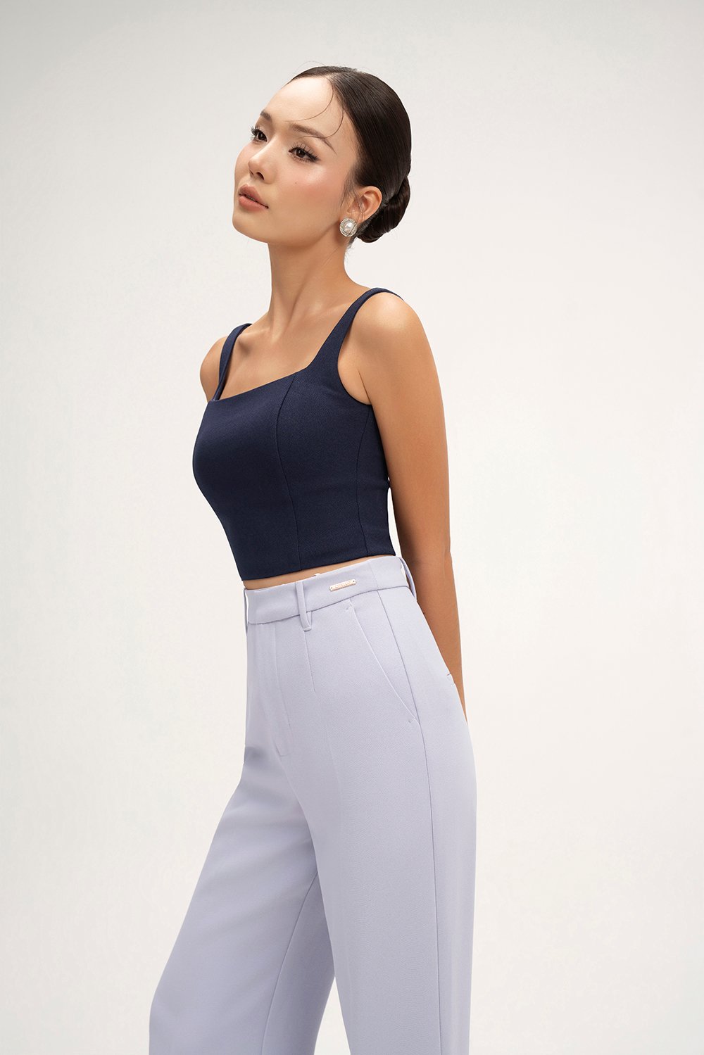 Sienne Padded Square Neck Crop Top in Navy Blue