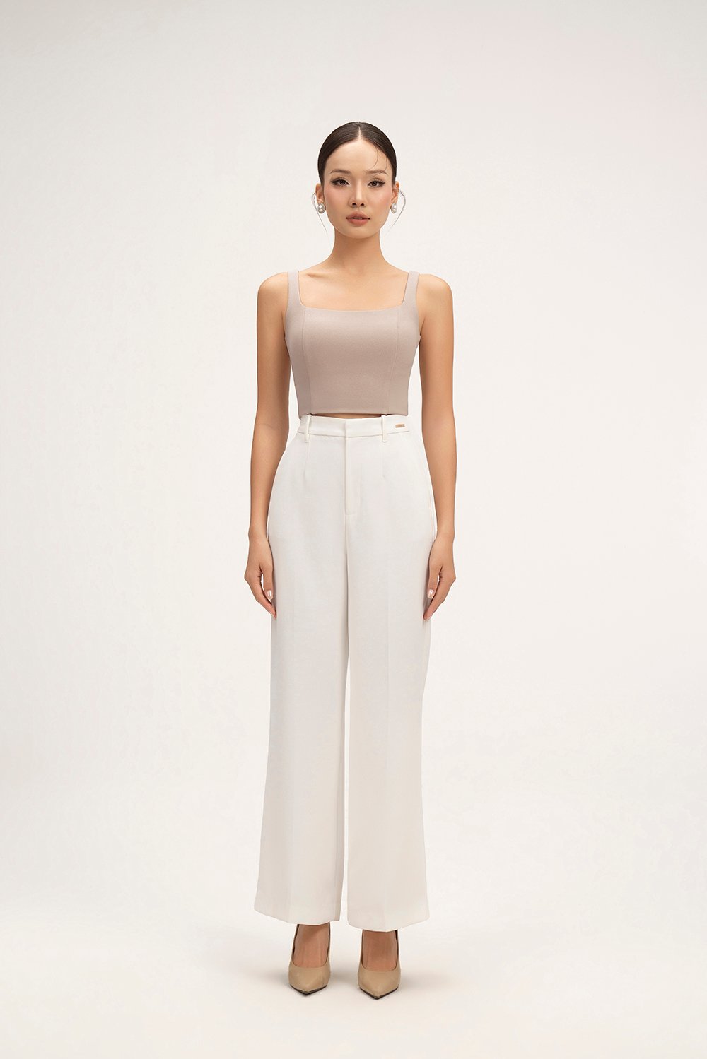 Sienne Padded Square Neck Crop Top in Stone