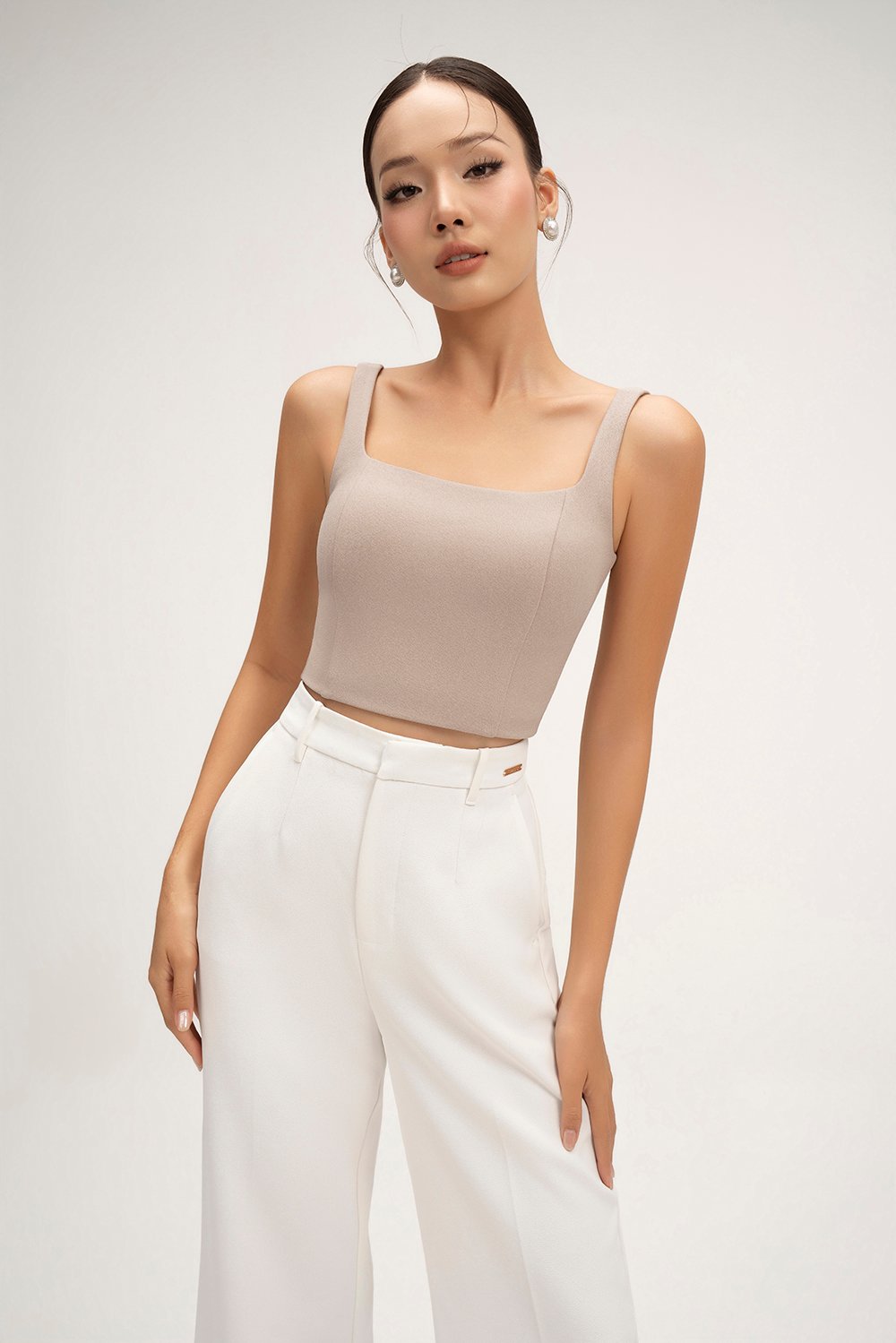 Sienne Padded Square Neck Crop Top in Stone