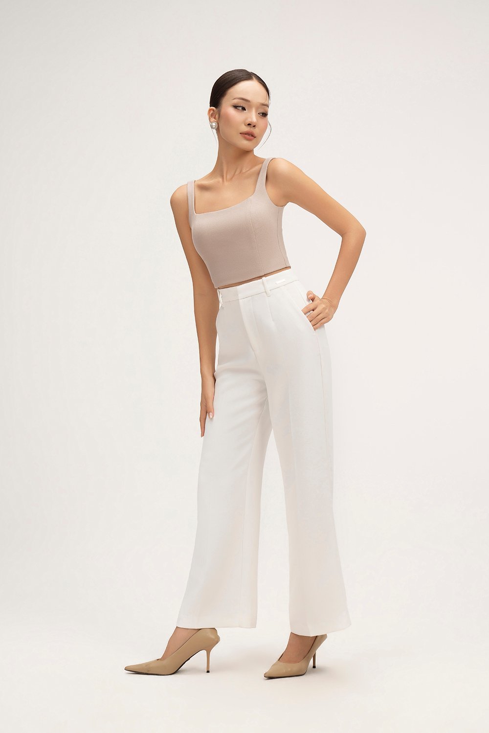 Sienne Padded Square Neck Crop Top in Stone