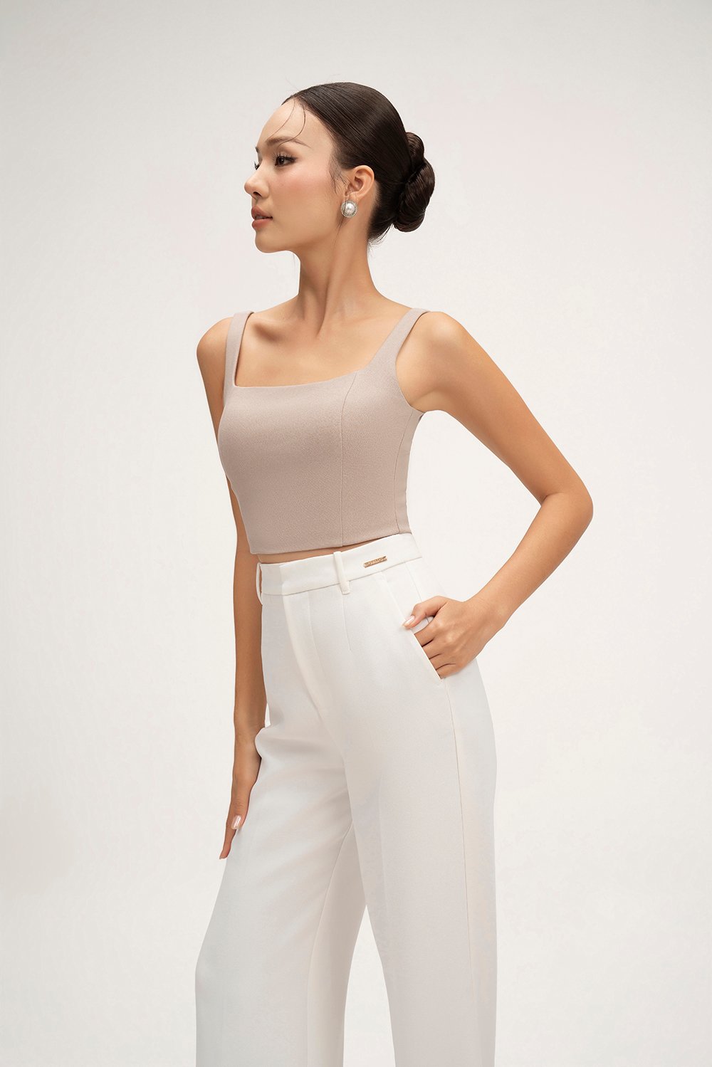 Sienne Padded Square Neck Crop Top in Stone