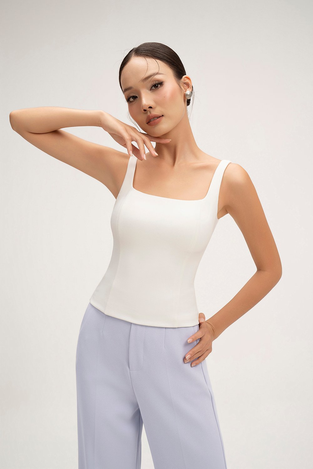 Sienne Padded Square Neck Regular Top in Iconic White