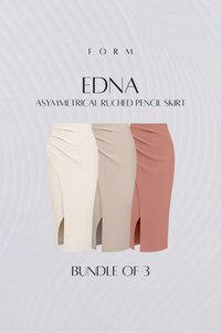Edna Asymmetrical Ruched Pencil Skirt Bundle of 3