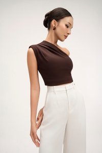 Matilda Padded Asymmetrical Toga Top in Chocolate