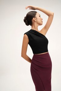 Matilda Padded Asymmetrical Toga Top in Classic Black