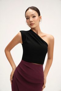 Matilda Padded Asymmetrical Toga Top in Classic Black