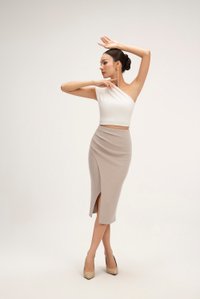 Matilda Padded Asymmetrical Toga Top in Iconic White
