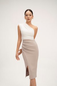 Matilda Padded Asymmetrical Toga Top in Iconic White