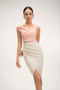 Rachel Padded Asymmetrical Wrap Top in Ballet Pink