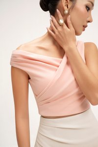 Rachel Padded Asymmetrical Wrap Top in Ballet Pink