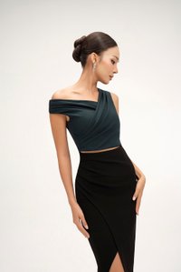 Rachel Padded Asymmetrical Wrap Top in Emerald Green