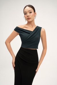 Rachel Padded Asymmetrical Wrap Top in Emerald Green