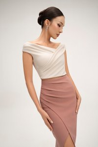 Rachel Padded Asymmetrical Wrap Top in Ivory