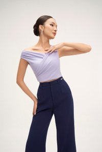 Rachel Padded Asymmetrical Wrap Top in Wisteria
