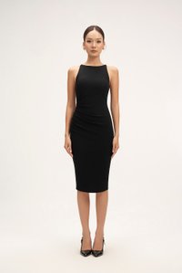 Sabrina Padded Ruched Pencil Dress in Classic Black