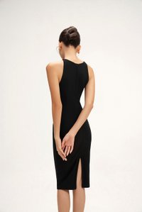 Sabrina Padded Ruched Pencil Dress in Classic Black
