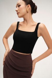 Sienne Padded Square Neck Crop Top in Classic Black