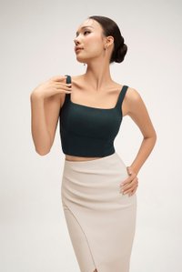 Sienne Padded Square Neck Crop Top in Emerald Green