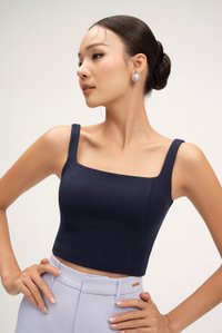 Sienne Padded Square Neck Crop Top in Navy Blue