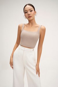 Sienne Padded Square Neck Crop Top in Stone