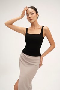 Sienne Padded Square Neck Regular Top in Classic Black