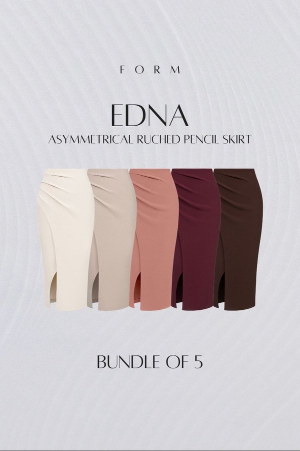Edna Asymmetrical Ruched Pencil Skirt Bundle of 5