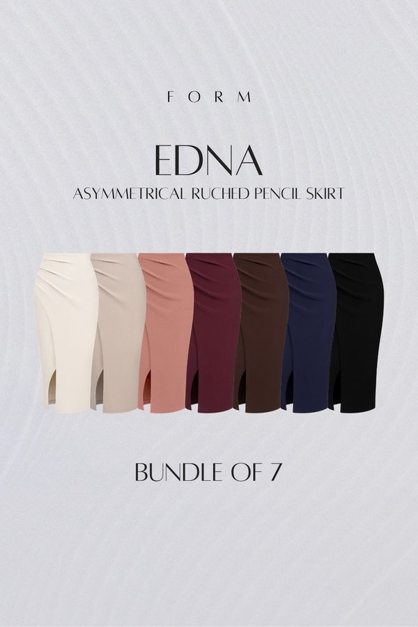 Edna Asymmetrical Ruched Pencil Skirt Bundle of 7