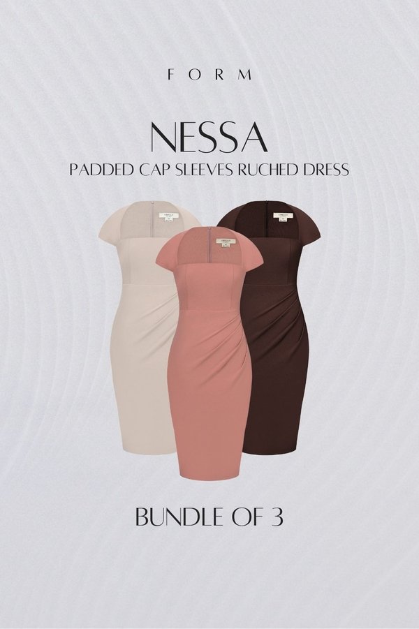 Nessa Padded Cap Sleeves Ruched Dress Bundle of 3