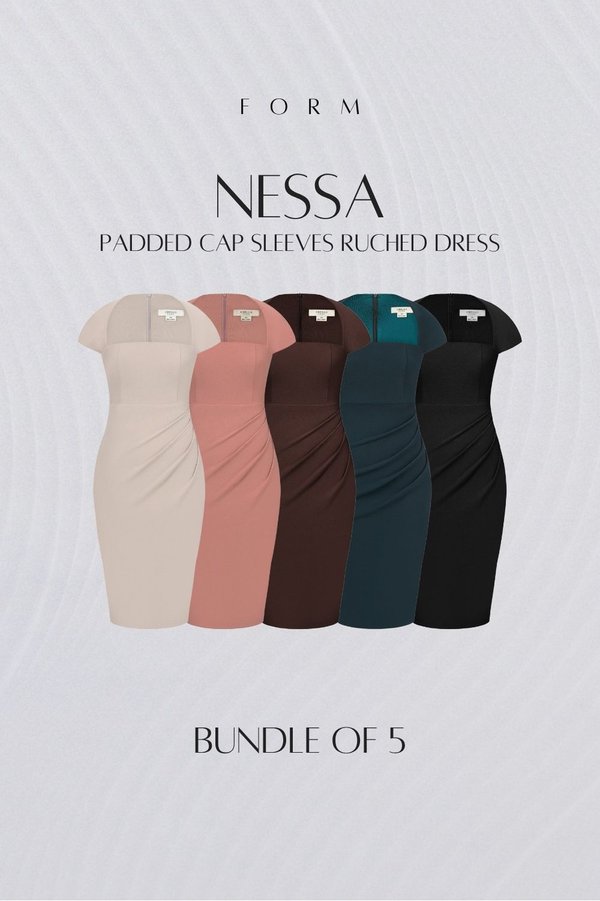 Nessa Padded Cap Sleeves Ruched Dress Bundle of 5