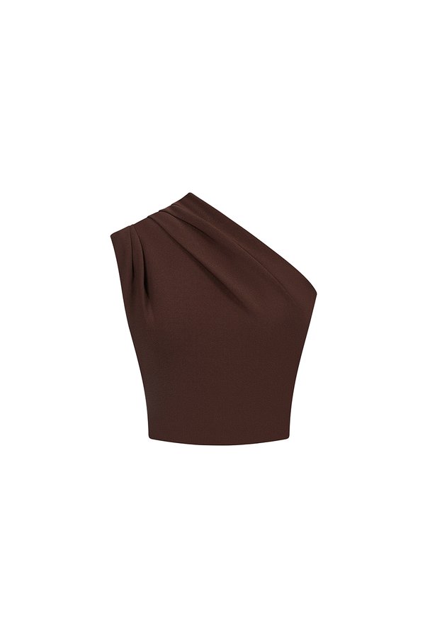 Matilda Padded Asymmetrical Toga Top in Chocolate