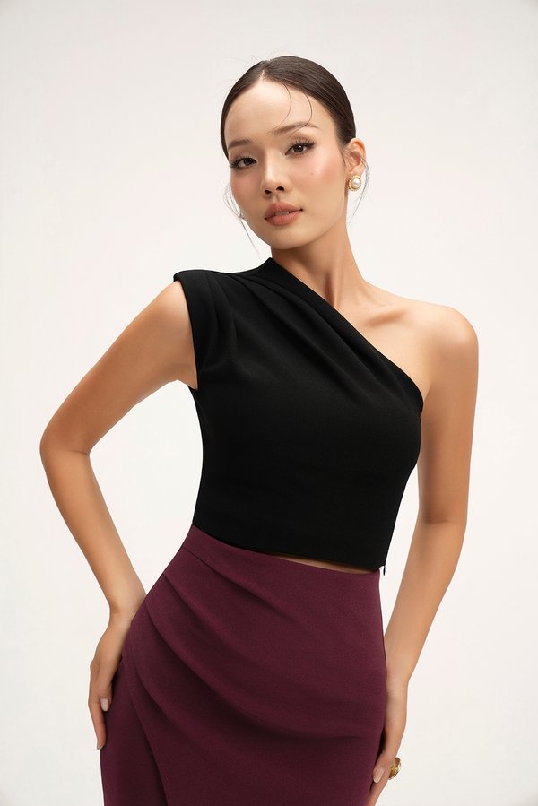 Matilda Padded Asymmetrical Toga Top in Classic Black