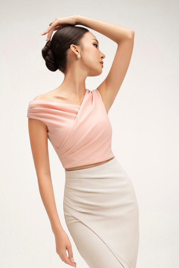 Rachel Padded Asymmetrical Wrap Top in Ballet Pink