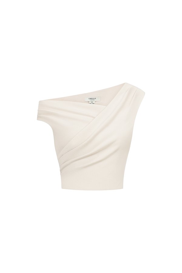 Rachel Padded Asymmetrical Wrap Top in Ivory
