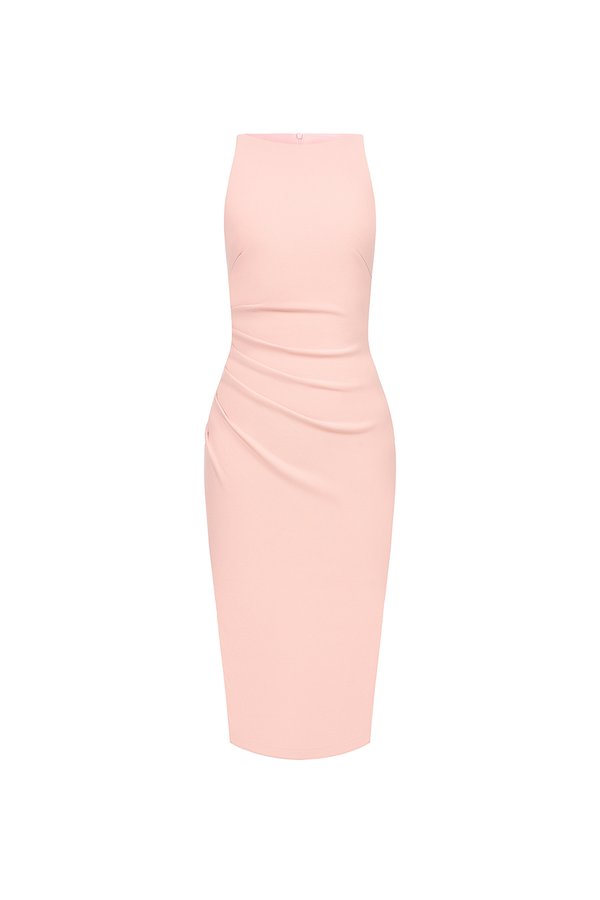 Sabrina Padded Ruched Pencil Dress in Ballet Pink