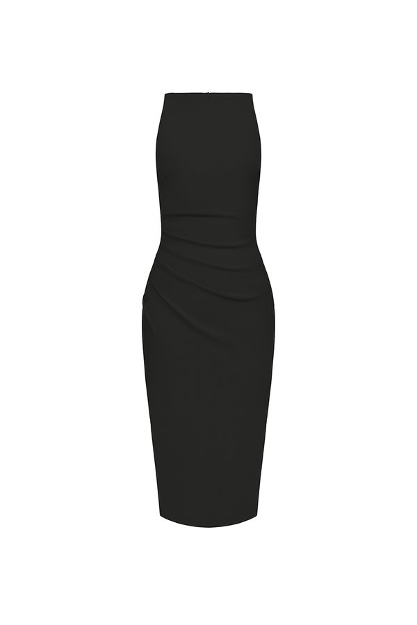 Sabrina Padded Ruched Pencil Dress in Classic Black