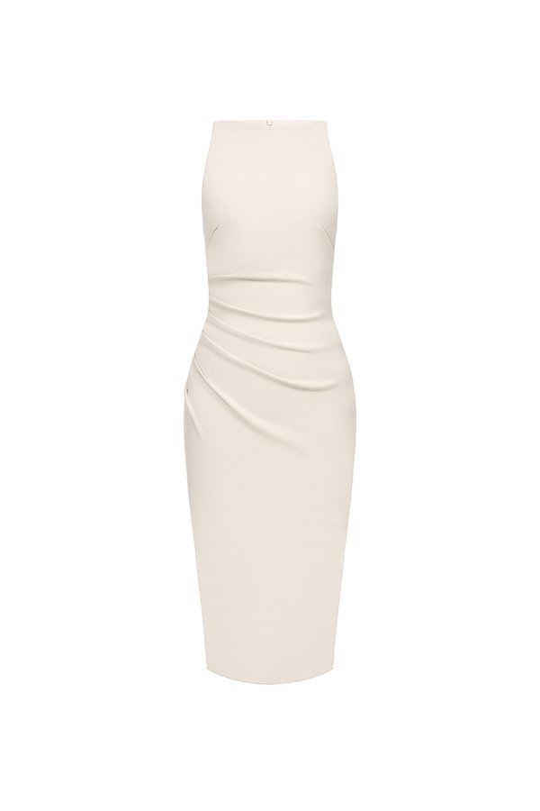 Sabrina Padded Ruched Pencil Dress in Ivory