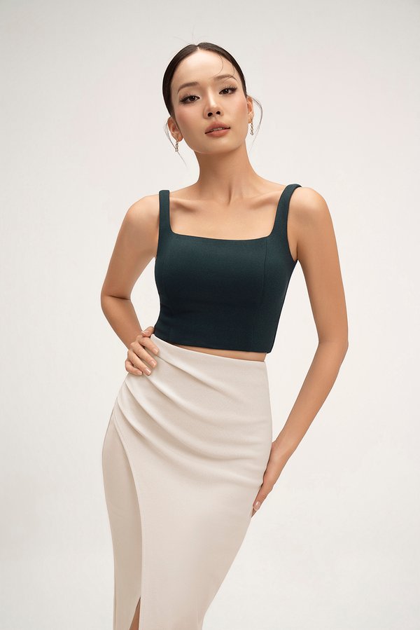Sienne Padded Square Neck Crop Top in Emerald Green