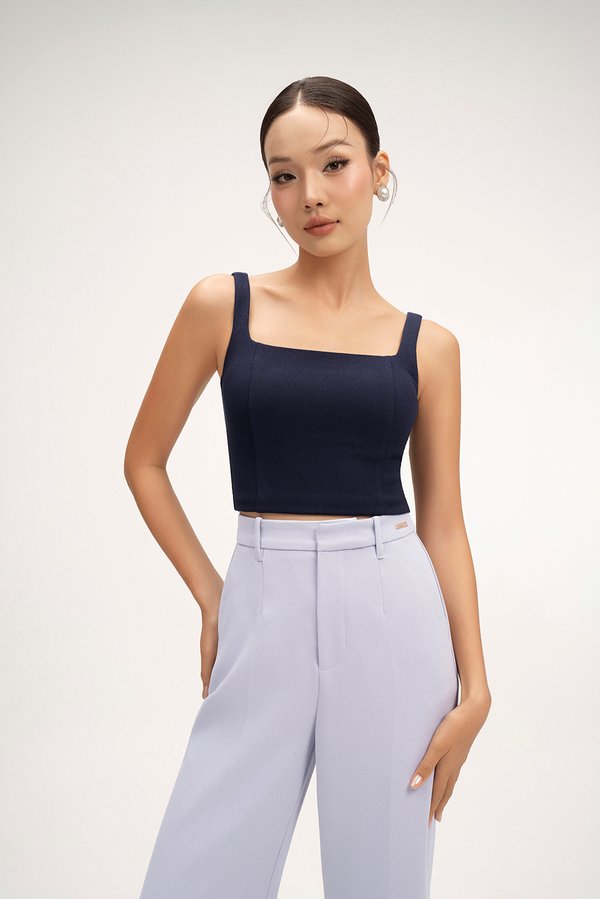 Sienne Padded Square Neck Crop Top in Navy Blue