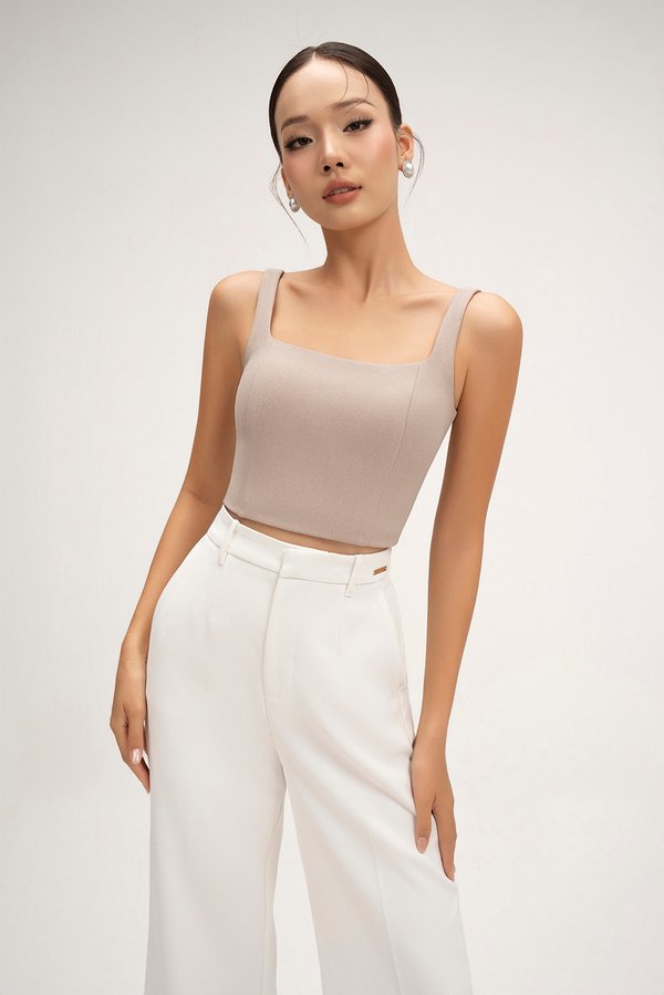 Sienne Padded Square Neck Crop Top in Stone