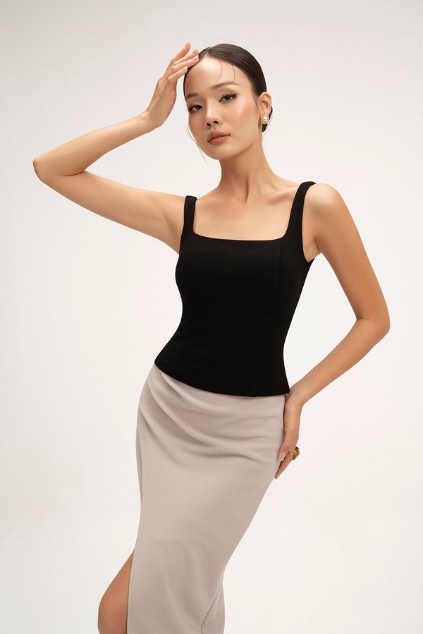 Sienne Padded Square Neck Regular Top in Classic Black