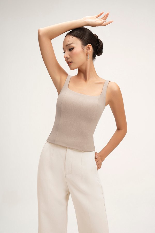 Sienne Padded Square Neck Regular Top in Stone